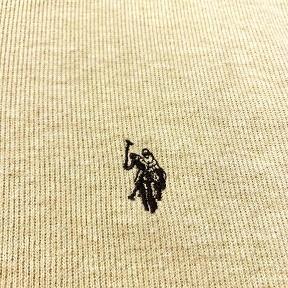 U.S. Polo Assn Sweater Pullover 1/4 Zip Mock Neck Knit Cotton Blend Beige M NWOT - Picture 3 of 12